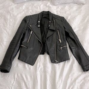 ZARA Basic Outerwear Black Faux Leather Moto Biker Jacket Size XS